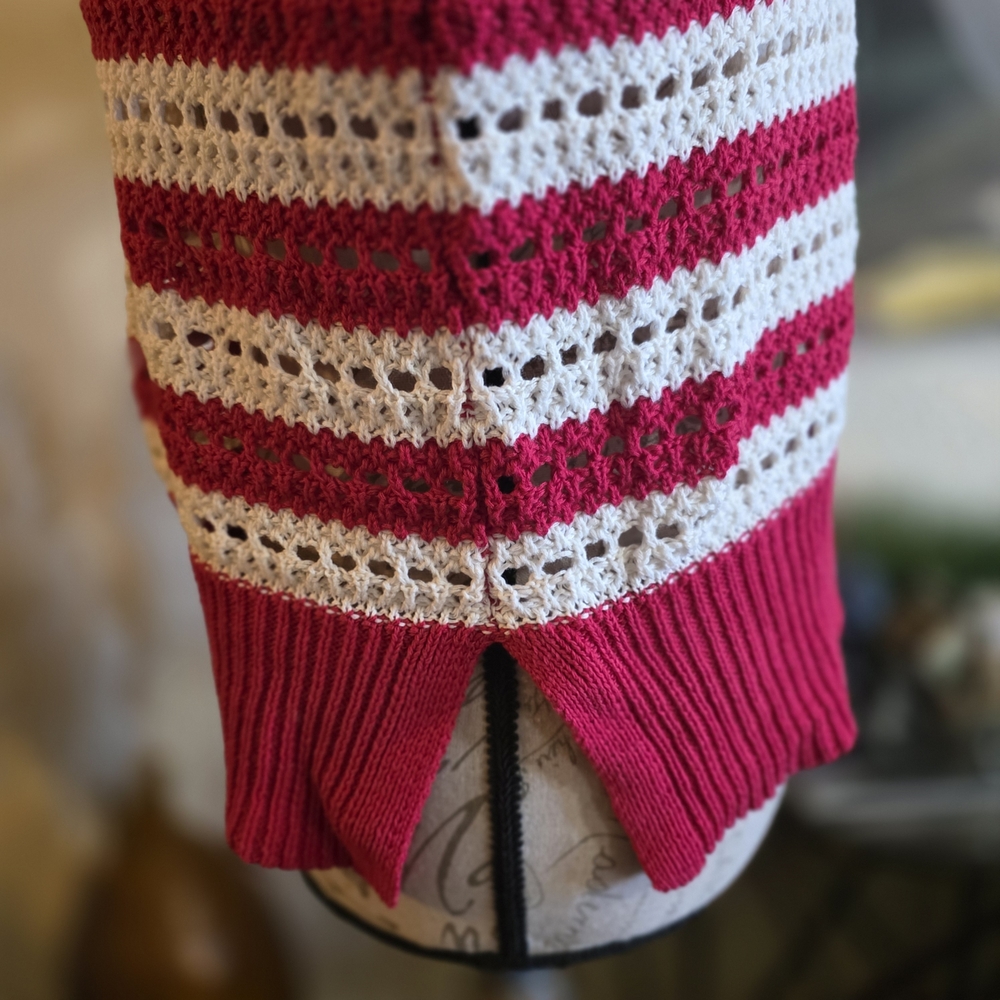 Vici Red and White Crochet Striped Crew Neck Sweater NWOT - Picture 4 of 9